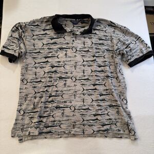Bluewater Wear Vintage Fishing All Over Print Polo Shirt Size 2XL‎